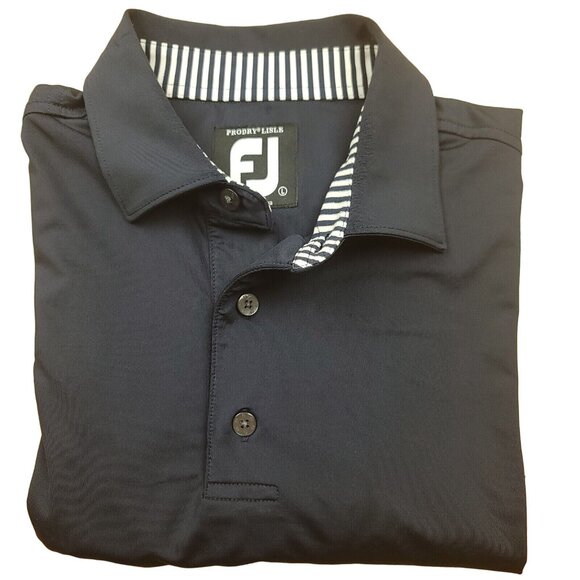 FootJoy Mens L Shirt Performance Polo Navy‎ Blue ProDry Lisle Peninsula Logo - Picture 12 of 14